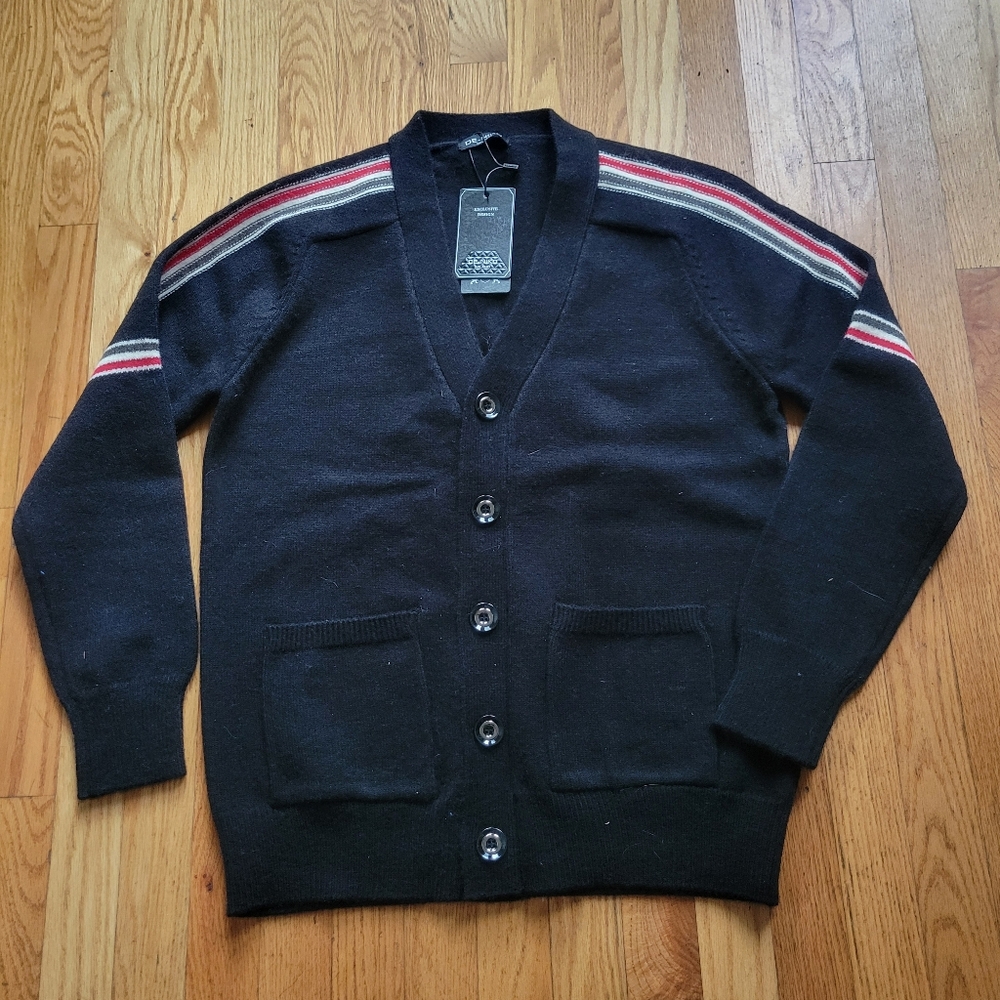 De-Niko Men's Black Striped Cardigan